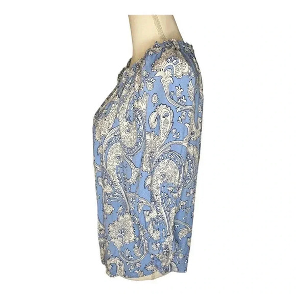 Talbots Women’s XS Blue Popover Paisley 3/4‎ Poet Sleeve Top - Picture 2 of 5